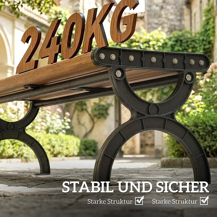 Outsunny Gartenbank - B x T x H: 39 x 39 x 39 cm, Metall, Braun - Robuste Parkbank mit Holzlatten und schwarzem Gusseisengestell, betont ihre 240KG Tragfähigkeit und stabile, starke Struktur.