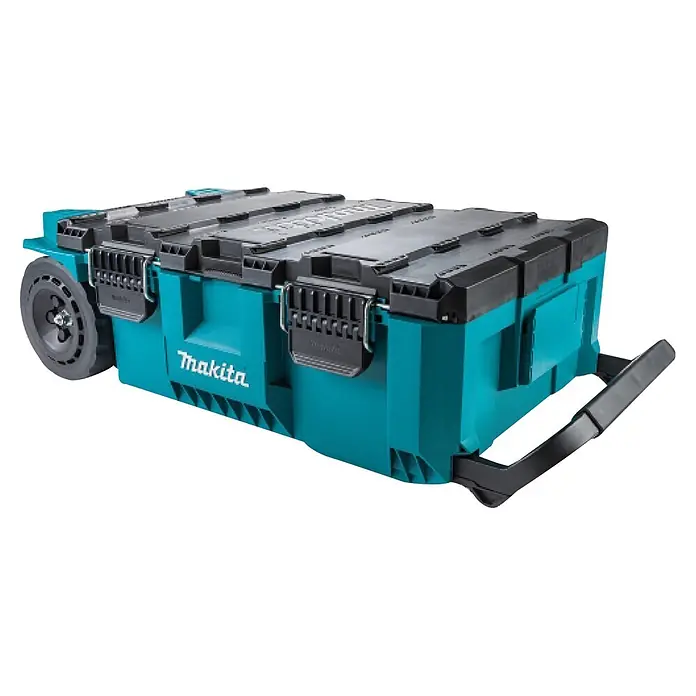 Makita Werkzeugkasten Maktrak Trolley L - Kunststoff, L x B x H: 101,1 x 56,5 x 29,5 cm - Türkisfarbene und schwarze Makita Werkzeugkiste mit Rollen und ausziehbarem Griff für einfachen Transport.