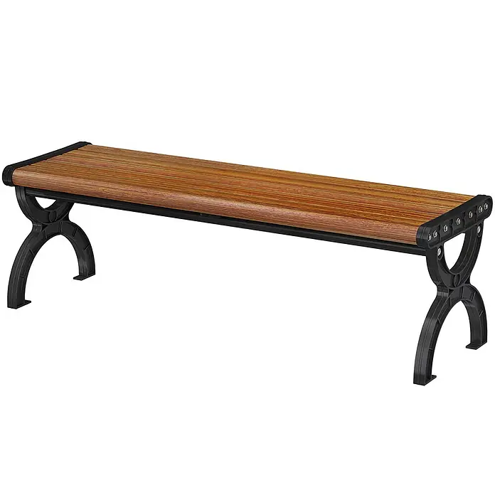 Outsunny Gartenbank - B x T x H: 39 x 39 x 39 cm, Metall, Braun - Gartenbank mit braunen gestreiften Holzoptik-Latten und schwarzen verzierten Metallbeinen.