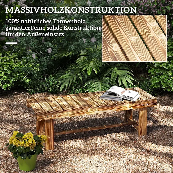 Outsunny Gartenbank - B x T x H: 38 x 38 x 35 cm, Tannenholz, Verkohlt - Massive Tannenholz-Gartenbank, perfekt für den Außeneinsatz.