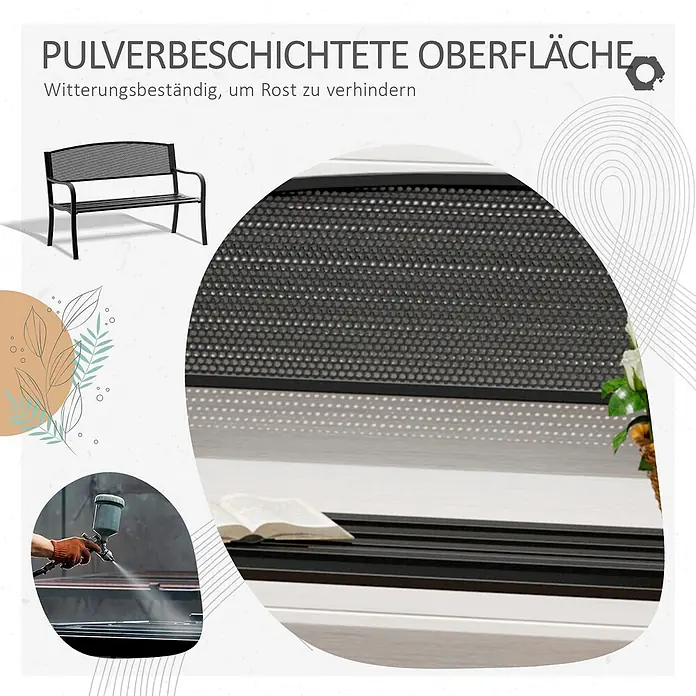Furnicato Gartenbank pulverbeschichtet - B x T x H: 60 x 127 x 87 cm, Legierter Stahl, Schwarz - Schwarze Metall-Gartenbank mit wetterbeständiger, pulverbeschichteter Oberfläche zum Schutz vor Rost.