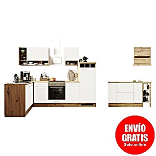 Respekta Cocina de isla Hilde (Ancho: 280 cm, Blanco, Mate, Con electrodomésticos)