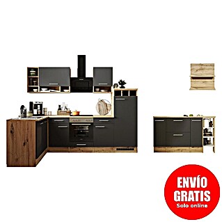 Respekta Cocina de isla Hilde (Ancho: 280 cm, Gris, Mate, Con electrodomésticos)