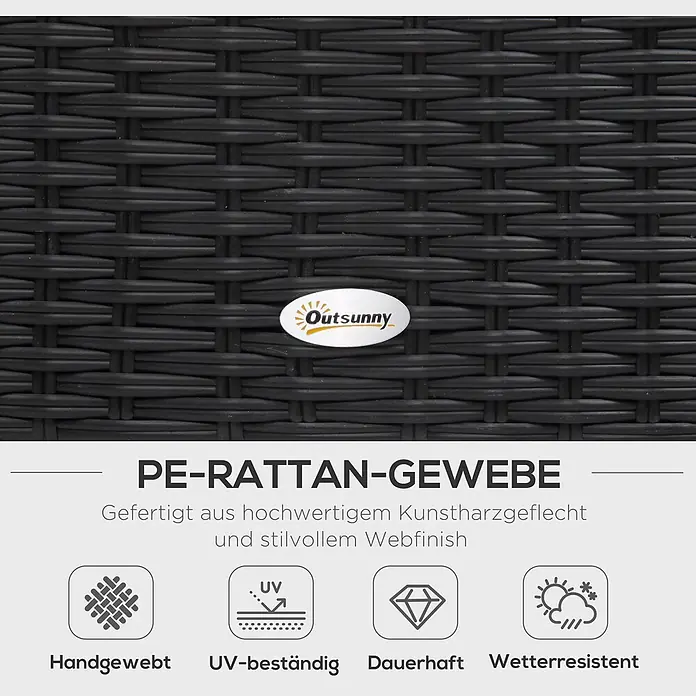 Outsunny Loungemöbel-Set - 4 -tlg., Polyrattan, Stahl, Polyester, Sitzkissen, Schwarz - Schwarzes handgewebtes PE-Rattan-Material, UV-beständig, langlebig und wetterresistent.