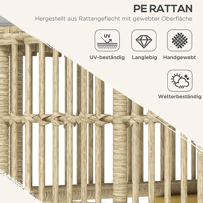 Outsunny Loungemöbel-Set - 5 -tlg., Stahl, PE-Rattan, Polyester, Sitzkissen, Beige+Grau - Helles PE-Rattangeflecht mit gewebter Oberfläche, UV-beständig, langlebig, handgewebt und wetterbeständig.
