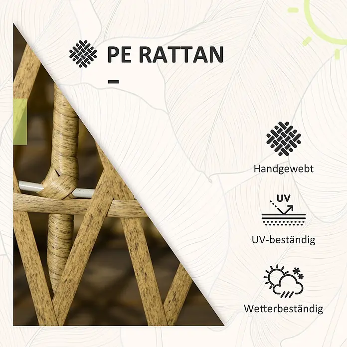 Outsunny Loungemöbel-Set mit Tisch - 3 -tlg., PE Rattan, Stahl, Polyester, 360° Drehbare Stühle, Kaffee - Nahaufnahme von geflochtenem PE-Rattan, mit Hinweisen auf handgewebte, UV- und wetterbeständige Eigenschaften.