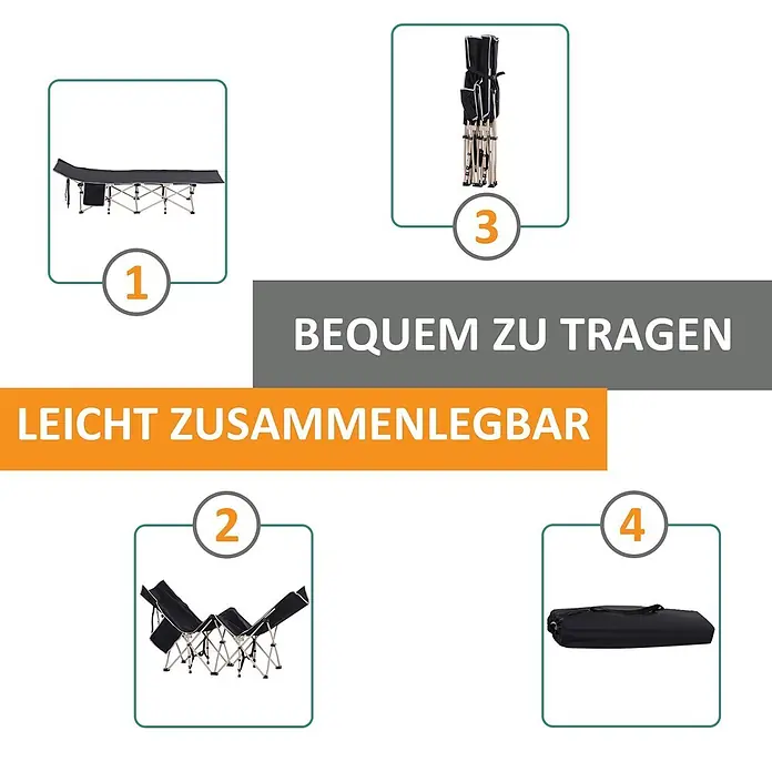 Outsunny Campingliege - 1 Stk., Schwarz, Kunststoff, Klappbar - Schwarzes faltbares Campingbett, das sich ausklappen, zusammenklappen und verpacken lässt.