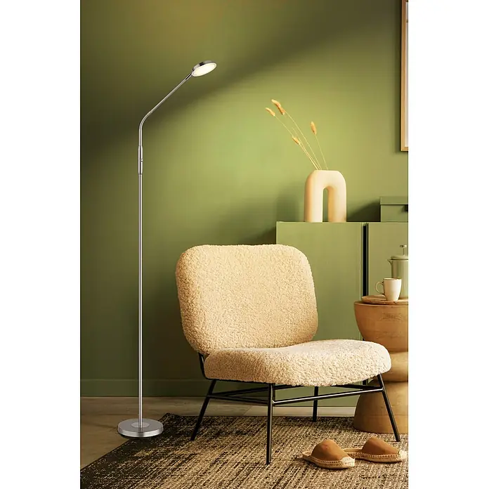 Globo LED-Deckenfluter Silvio - Höhe: 1.730 mm - Verstellbare silberne Stehleuchte mit rundem LED-Licht, spendet Beleuchtung.