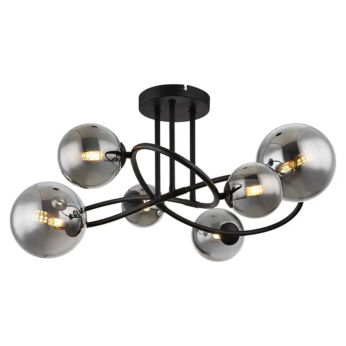 Globo Deckenleuchte Riha - 3,5 W, G9 - Schwarzer Kronleuchter mit mehreren Rauchglas-Kugeln und sichtbaren LED-Leuchten. Moderne Deckenleuchte.