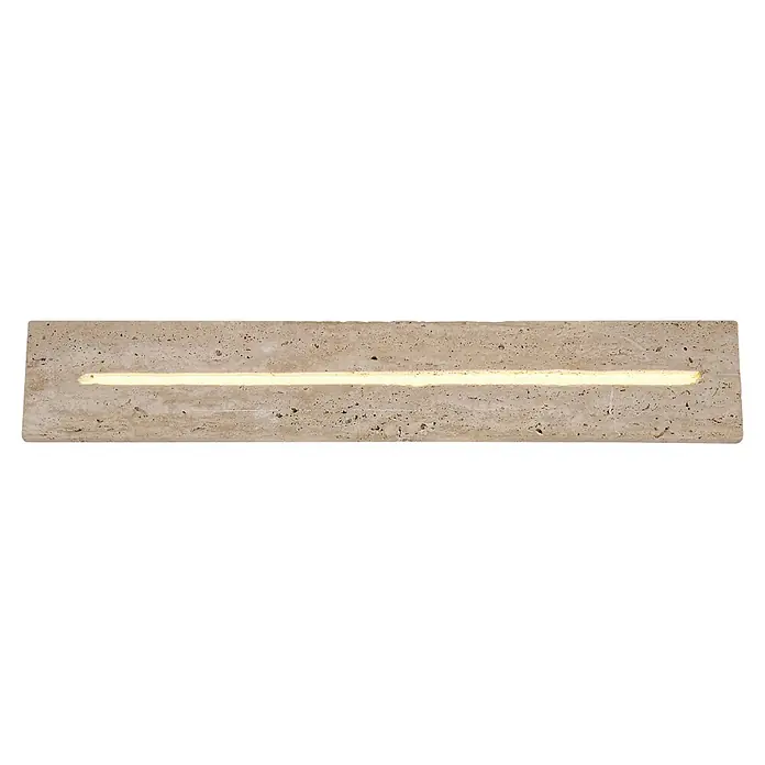 Globo LED-Wandleuchte Rojas - 21 W, Warmweiß - Heller beiger, poröser Steinpanel mit integriertem, horizontal leuchtendem LED-Streifen.