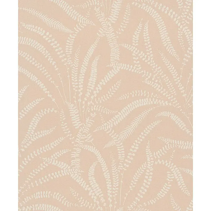 Marburg Vliestapete Novamur Oriana Floral - Orange, Floral, 10,05 x 0,53 m - Helle pfirsichfarbene Tapete mit weißem Farnmuster.