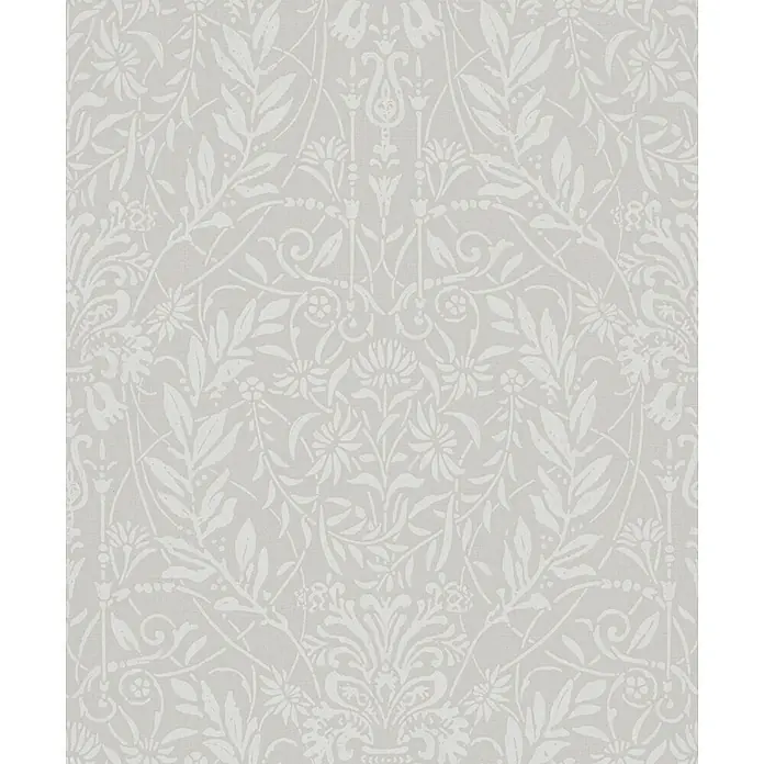Marburg Vliestapete Novamur Oriana Floral I - Grau-Beige, Floral, 10,05 x 0,53 m - Hellgraue Tapete mit einem aufwendigen, sich wiederholenden weißen Blumen- und Pflanzenmuster.