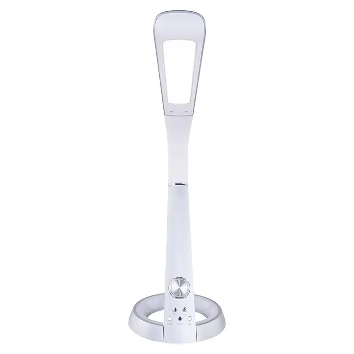 Globo LED-Tischleuchte Mitti - 8 W, L x B x H: 34,3 x 18,3 x 64 cm, Silber, Kaltweiß - Weiße und silberne LED-Schreibtischlampe mit beleuchtetem Lichtpaneel und Bedientasten am Sockel.