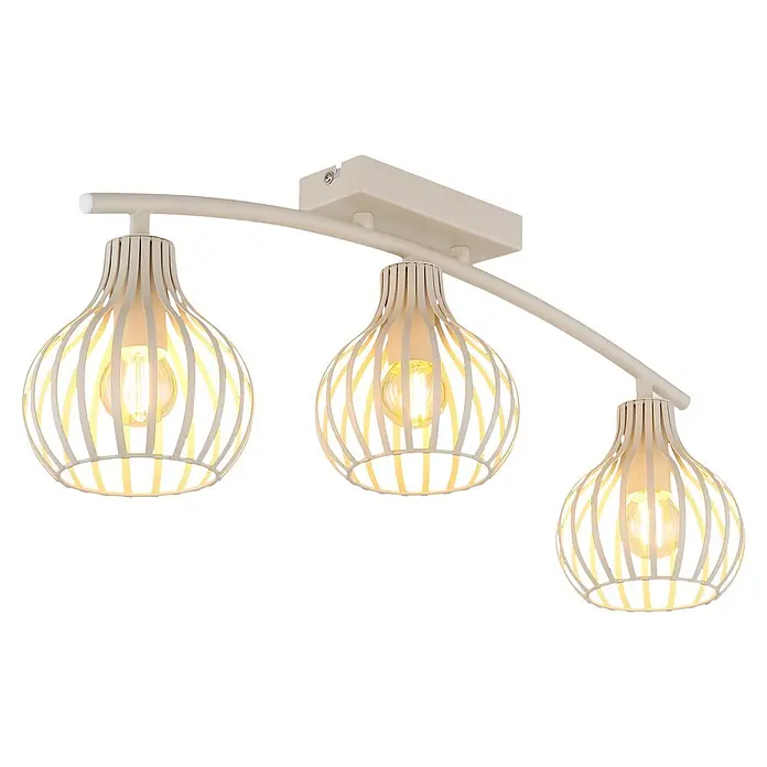 Globo Deckenleuchte Mateo - L x B x H: 600 x 550 x 240 mm, E14 - Creme-farbene 3-flammige Deckenleuchte aus Metall mit Gitter-Schirmen und sichtbaren Glühbirnen.