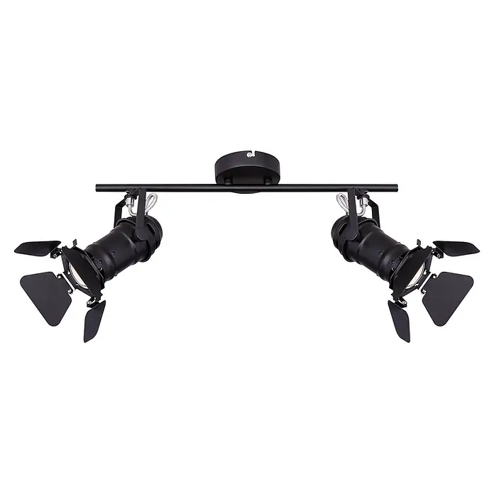 Globo Deckenstrahler Egon - 100 W, L x B x H: 54 x 16 x 26,5 cm, GU10 - Zwei schwarze, verstellbare Schienenstrahler mit Klappen an einer horizontalen Stange.