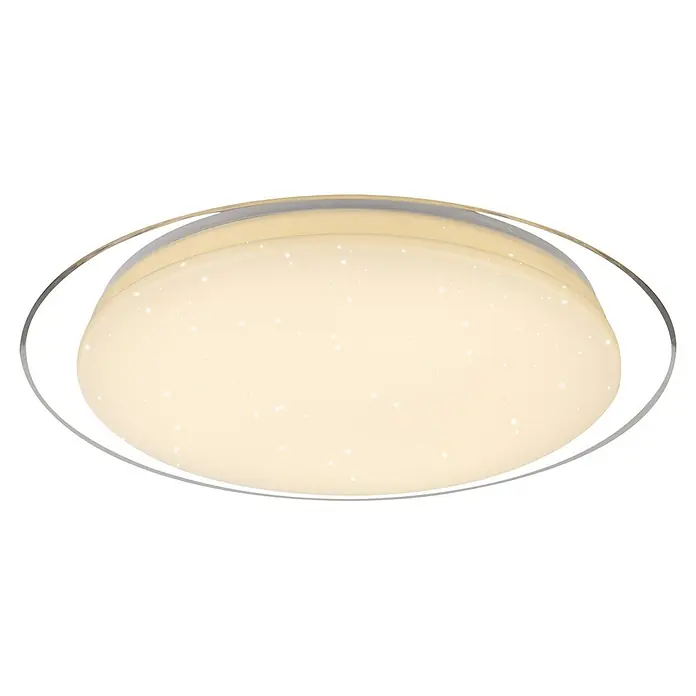 Globo LED-Deckenleuchte rund Optima - 30 W, Ø x H: 46 x 8,5 cm, Weiß, Klar, Warmweiß - Runde LED-Deckenleuchte mit warmweißem Glanz und funkelndem Effekt, mit silbernem Rand.