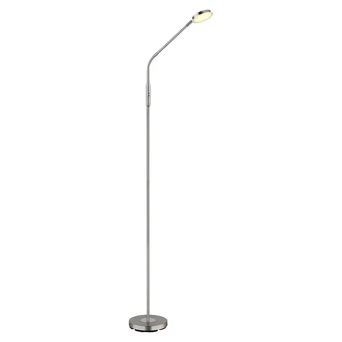 Globo LED-Deckenfluter Silvio - Höhe: 1.730 mm - Silberne LED-Stehleuchte mit flexiblem Arm und rundem Leuchtenkopf auf stabilem Fuß.