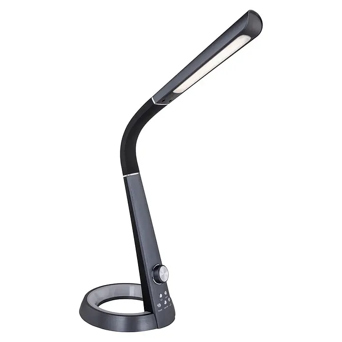 Globo LED-Tischleuchte Mitti - 8 W, L x B x H: 34,3 x 18,3 x 64 cm, Schwarz, Kaltweiß - Moderne dunkelgraue und schwarze LED-Schreibtischlampe mit verstellbarem Arm und Drehregler am Fuß.