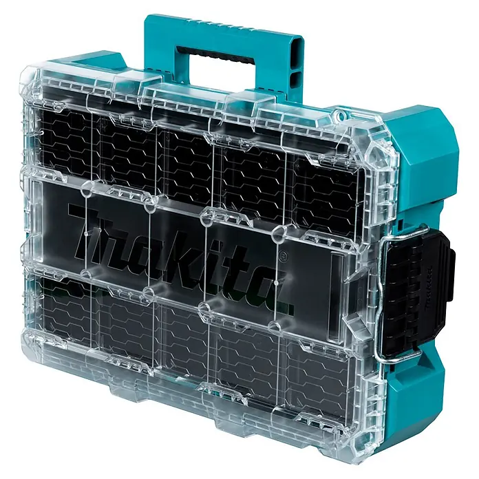 Makita Organizer Maktrak M - L x B x H: 56,2 x 38,7 x 16,2 cm, Anzahl Fächer: 11 Stk. - Transparenter und türkisblauer Makita Organizer mit Fächern und Griff.