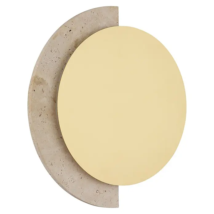 Globo LED-Wandleuchte Rojas - 12 W - Dekorationsobjekt: glatte gelbe Scheibe überlappt strukturierte beige Steinhalbmond.