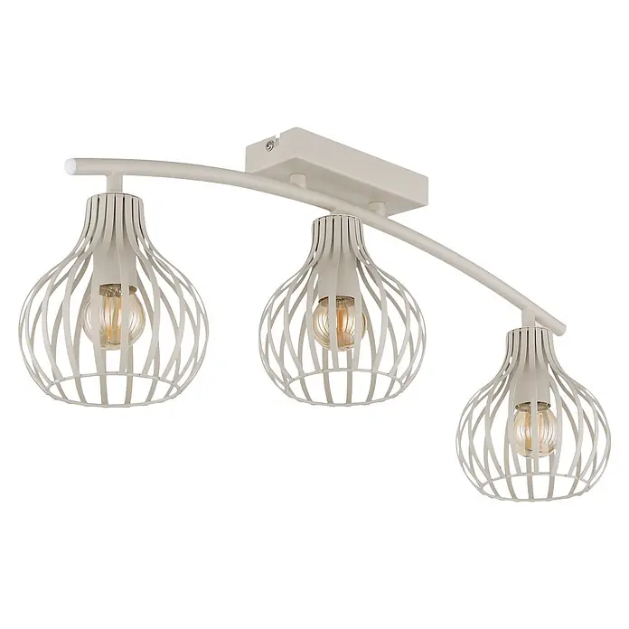 Globo Deckenleuchte Mateo - L x B x H: 600 x 550 x 240 mm, E14 - Weißer Deckenstrahler mit gebogenem Arm und drei offenen Metallkäfigschirmen, jeder mit einer Edison-LED-Birne.
