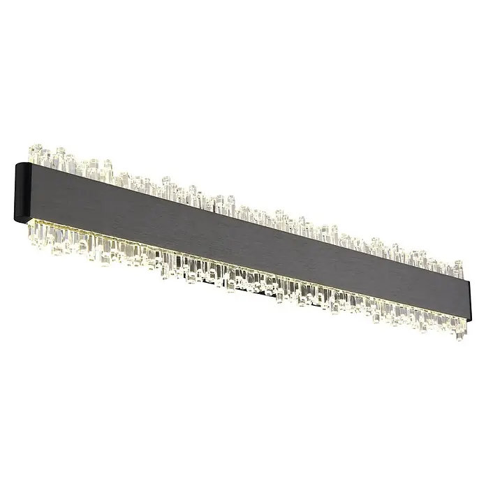 Globo LED-Wandleuchte Stalagmita - 12 W, Neutralweiß - Rechteckige lineare Leuchte mit dunklem, gebürstetem Metallgehäuse und beleuchteten, klaren Kristall-Elementen für einen funkelnden Effekt.