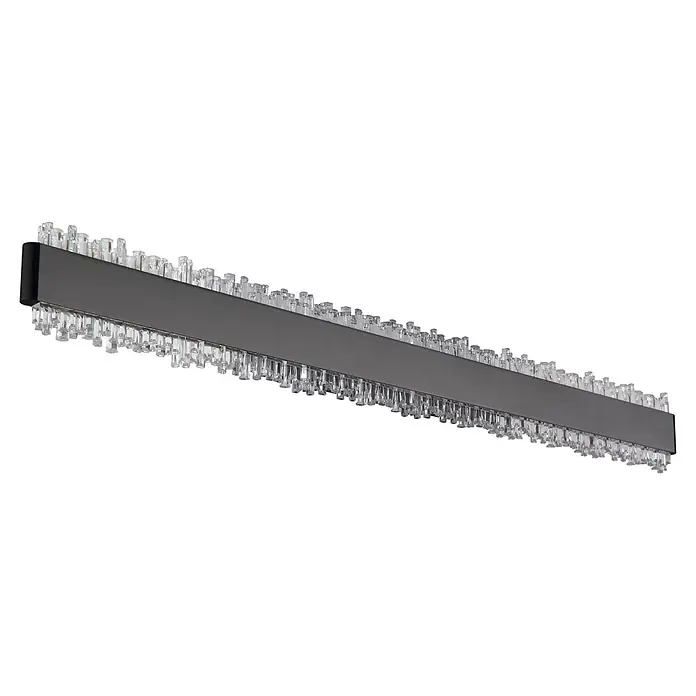 Globo LED-Wandleuchte Stalagmita - 18 W, Neutralweiß - Dunkelgraue, rechteckige, lineare Leuchte mit klaren Kristallelementen, die oben und unten herausragen.
