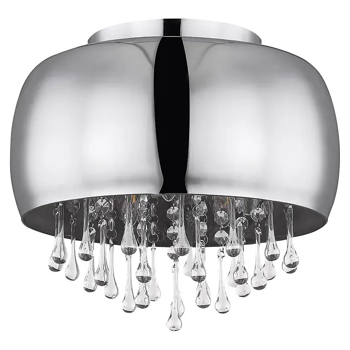 Globo Plafón LED Kalla - 25 W - Lámpara de techo cromada tipo domo con adornos colgantes de cristal transparente en forma de lágrima y facetados.