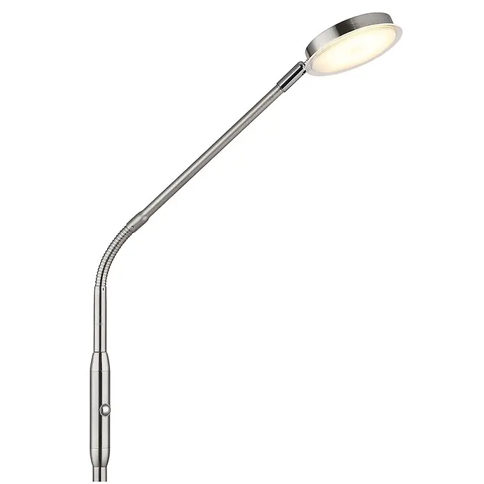 Globo LED-Deckenfluter Silvio - Höhe: 1.730 mm - Silberne flexible LED-Lampe mit rundem Kopf und integriertem Schalter, ideal zum Lesen.