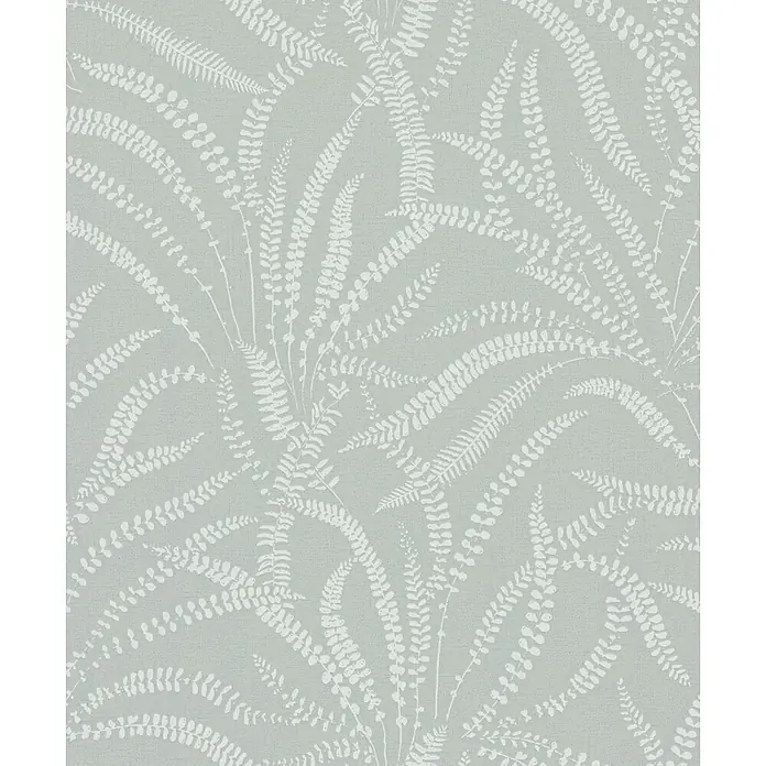 Marburg Vliestapete Novamur Oriana Floral - Grün, Floral, 10,05 x 0,53 m - Hellgrüne Tapete mit weißem Farnmuster.