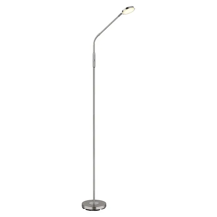 Globo LED-Deckenfluter Silvio - Höhe: 1.730 mm - Silberne, verstellbare LED-Stehleuchte mit schlankem Fuß und rundem Sockel.