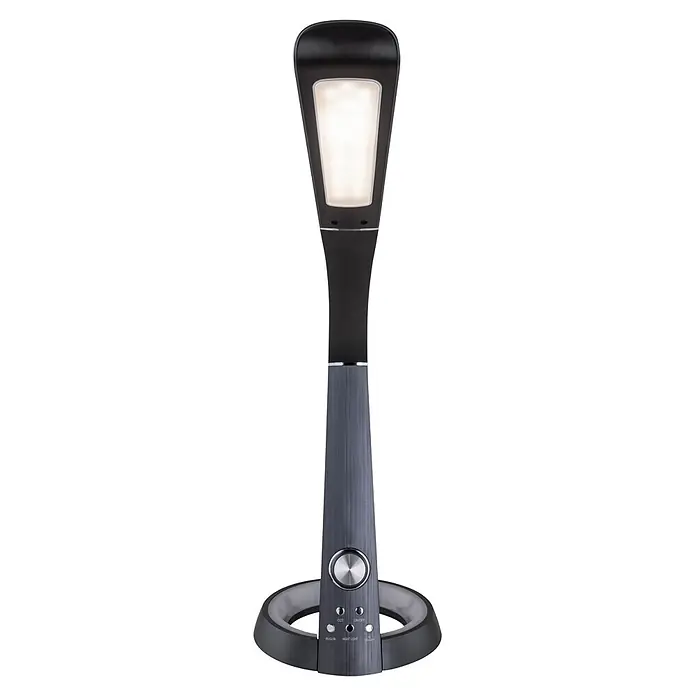 Globo LED-Tischleuchte Mitti - 8 W, L x B x H: 34,3 x 18,3 x 64 cm, Schwarz, Kaltweiß - Moderne schwarze und dunkelgraue LED-Schreibtischlampe aus gebürstetem Metall mit Touch-Bedienelementen für CCT, RGB und Nachtlicht.