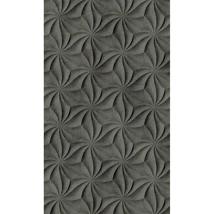 Marburg Smart Art Aspiration Fototapete Graphic Design - B x H: 159 mm x 270 cm, Vlies, Anthrazit - Dunkelgraue, texturierte 3D-Wandpaneele mit wirbelndem geometrischem Muster, sechseckigen Sternen ähnelnd.