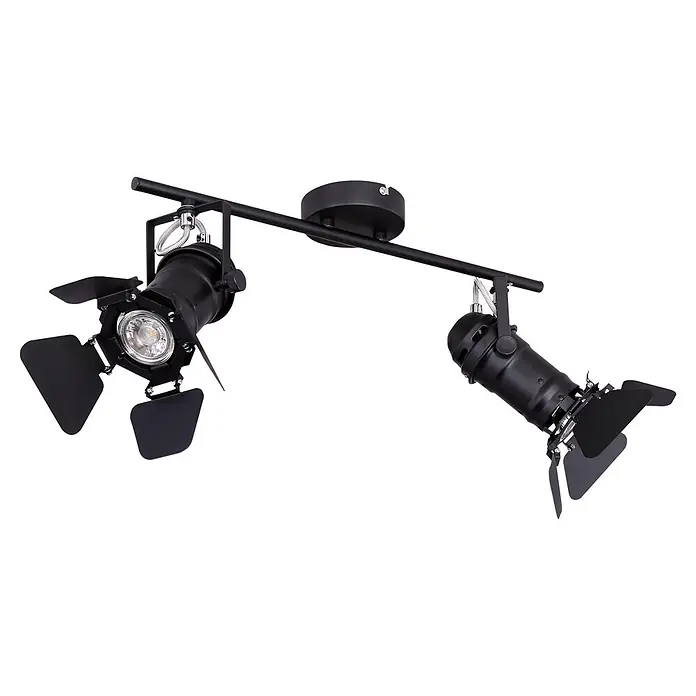 Globo Deckenstrahler Egon - 100 W, L x B x H: 54 x 16 x 26,5 cm, GU10 - Zwei mattschwarze, verstellbare Strahler an einer Schiene für Deckenbeleuchtung.