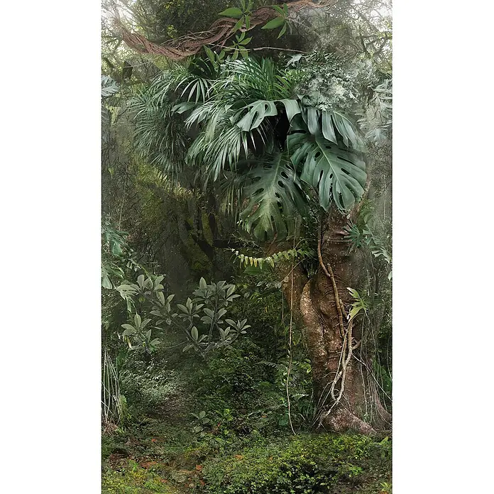 Marburg Smart Art Easy Fototapete Dschungel - B x H: 159 mm x 270 cm, Vlies - Dichter tropischer Dschungel mit großen grünen Blättern, dicken Ranken und Baumstämmen, eine üppige Umgebung.