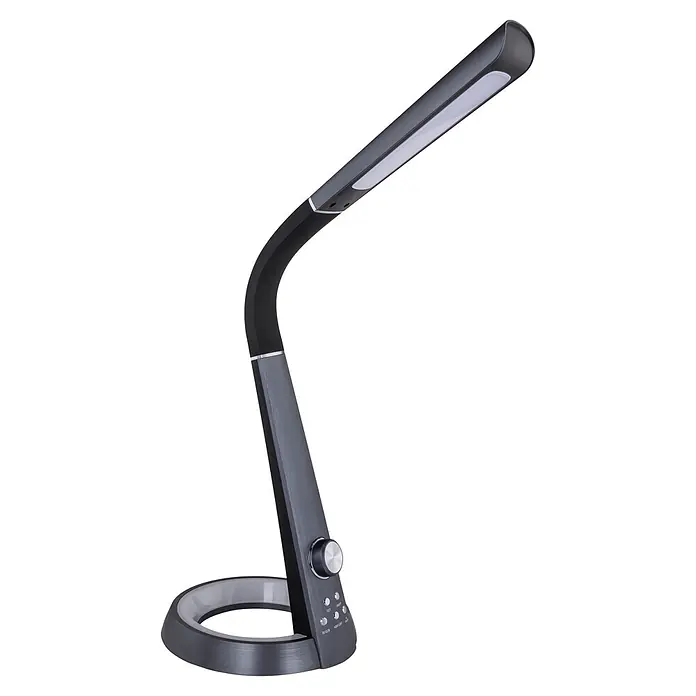 Globo LED-Tischleuchte Mitti - 8 W, L x B x H: 34,3 x 18,3 x 64 cm, Schwarz, Kaltweiß - Elegante dunkelgraue LED-Schreibtischlampe mit flexiblem Arm, linearer Leuchte und Bedienfeld auf rundem Sockel.