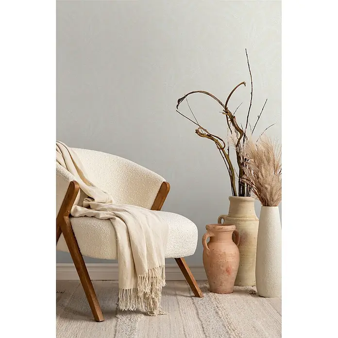 Marburg Vliestapete Novamur Oriana Floral - Weiß-Beige, Floral, 10,05 x 0,53 m - Hellbeige Tapete mit zartem weißen Farnblattmuster.