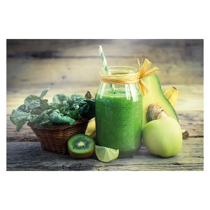 CUCINE Küchenrückwand - Green Smoothie, 60 x 40 cm, Stärke: 6 mm, Einscheibensicherheitsglas (ESG) - Erfrischender grüner Smoothie mit frischem Spinat, Kiwi, Apfel und Avocado. Ideal für einen gesunden Start in den Tag.