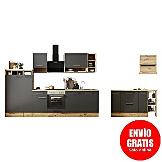 Respekta Cocina de isla Hilde (Ancho: 310 cm, Gris, Con electrodomésticos)
