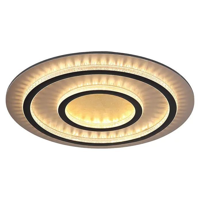 Globo LED-Deckenleuchte rund Jayden - 60 W, Warmweiß, Ø x H: 550 x 60 mm - Moderne LED-Deckenleuchte, konzentrische ovale Ringe in Silber/Schwarz, kristallähnliche Diffusoren, warmgoldenes Licht.
