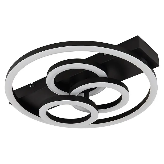 Globo LED-Deckenleuchte Darryl I - 40 W, L x B x H: 350 x 330 x 88 mm, Warmweiß - Moderne schwarze Deckenleuchte mit überlappenden weißen LED-Ringen.