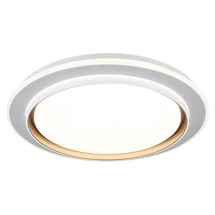 Globo LED-Deckenleuchte rund Janice - 48 W, Ø x H: 490 x 70 mm, Warmweiß - Moderne ovale LED-Deckenleuchte mit weißen und goldenen konzentrischen Ringen.
