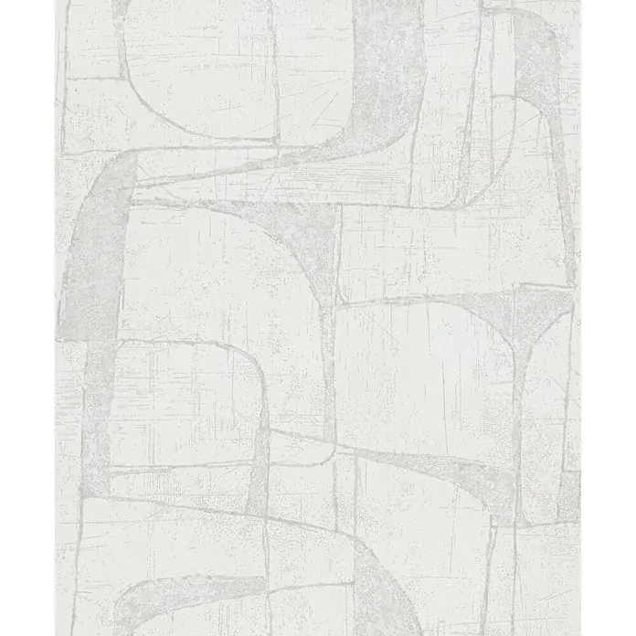 Marburg Vliestapete Novamur Leyla Grafik - Weiß, Grafisch, 10,05 x 0,53 m - Ein hellgraues, texturiertes, abstraktes Muster mit weichen, organischen Formen und feinen Linien, ähnlich einer modernen Tapete oder einem Stoff.