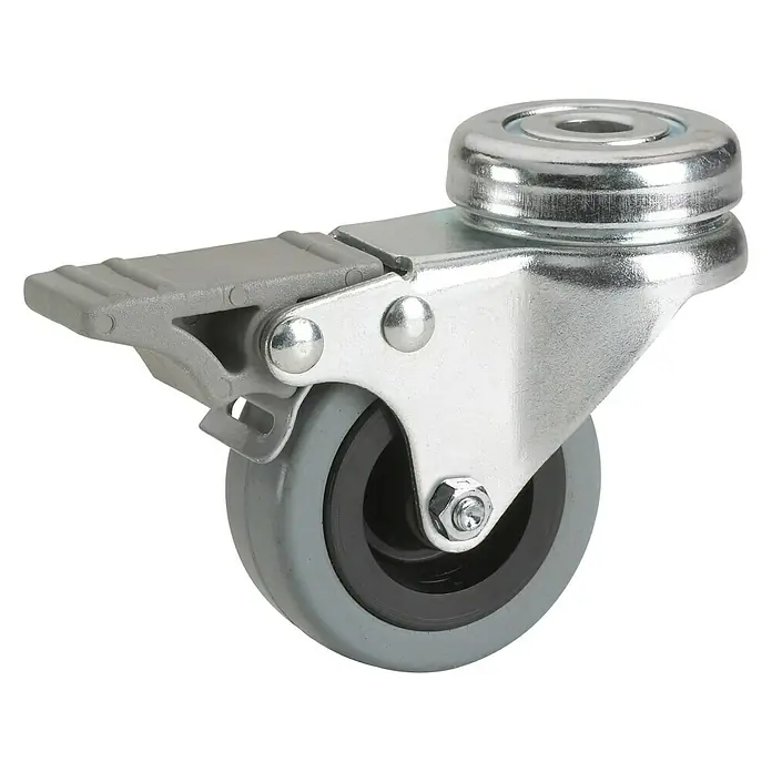 Stabilit Apparate-Lenkrolle - Durchmesser Rollen: 50 mm, Traglast: 45 kg, Material Rad: Gummi, Mit Rückenloch und Feststeller, Gleitlager - Lenkrolle mit Bremse. Die Rollen mit Feststellbremse sind ideal für Möbel oder Geräte und bieten sicheren Halt.
