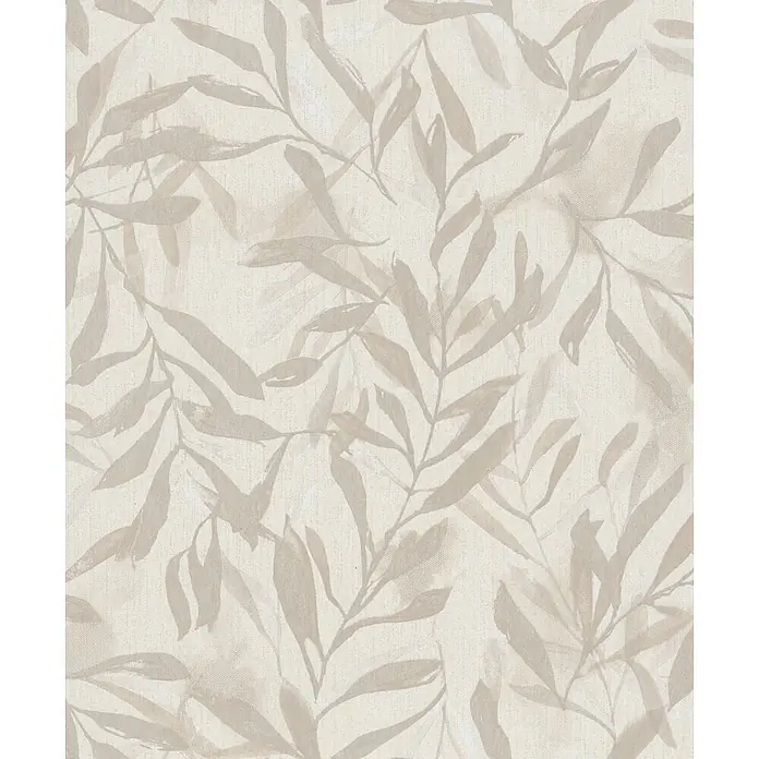 Marburg Vliestapete Novamur Leyla Floral - Beige, Floral, 10,05 x 0,53 m - Helle beige Tapete mit zartem Blättermuster im Pinselstrich-Stil und Leinenoptik.