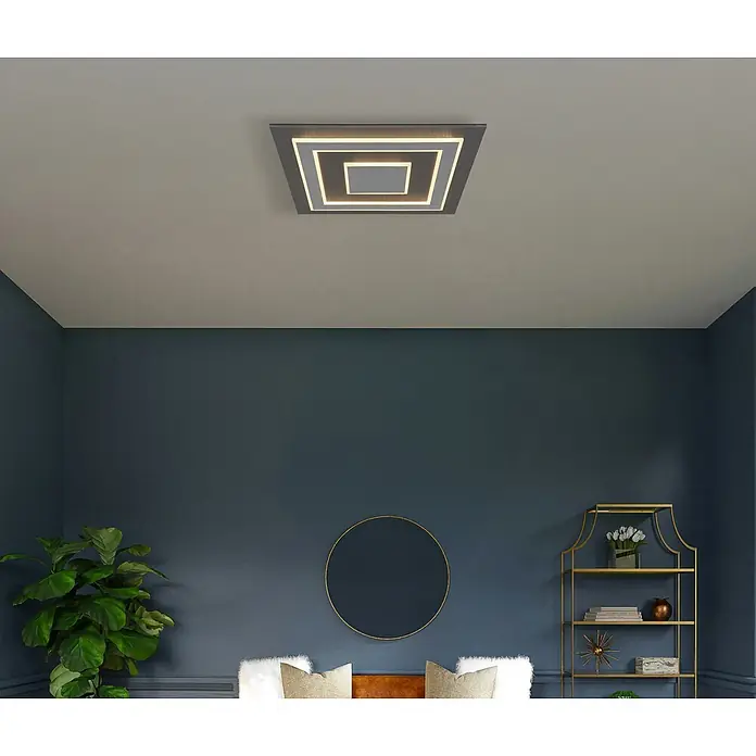 Globo LED-Deckenleuchte Jayden - 50 W, L x B x H: 600 x 600 x 46 mm, Warmweiß - Moderne quadratische Deckenleuchte mit gebürsteter Metalloptik und leuchtendem LED-Rechteckdesign.