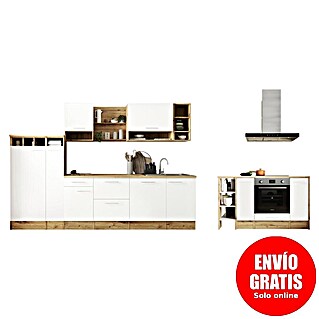 Respekta Cocina de isla Hilde con fuego (Ancho: 310 cm, Blanco, Con electrodomésticos)
