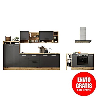 Respekta Cocina de isla Hilde con fuego (Ancho: 310 cm, Gris, Con electrodomésticos)