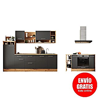 Respekta Cocina de isla Hilde con fuego (Ancho: 280 cm, Gris, Con electrodomésticos)
