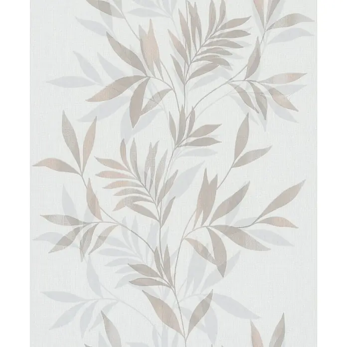 Marburg Vliestapete Novamur Mona Floral - Weiß-Beige, Floral, 10,05 x 0,53 m - Helle Tapete mit zarten, durchscheinenden Blättermustern in Beige und Grau auf strukturierter Oberfläche.